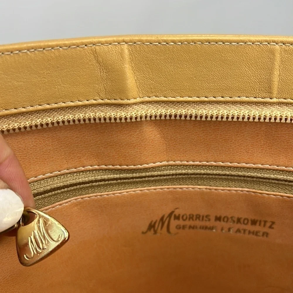 Morris Moskowitz MM Supreme Tan Leather Large Wristlet Zip Clutch Bag